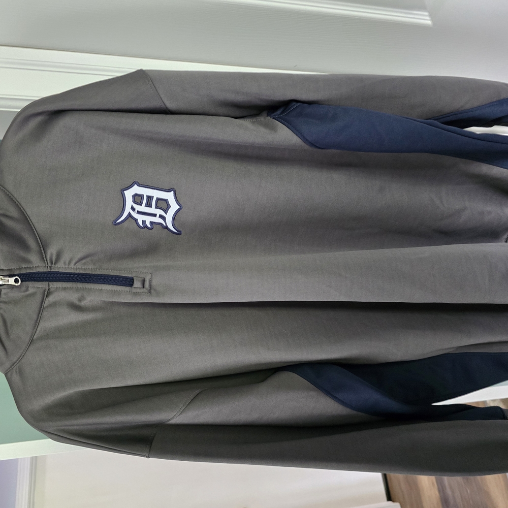 Majestic Gray and Blue Bomber Varsity Jacket
